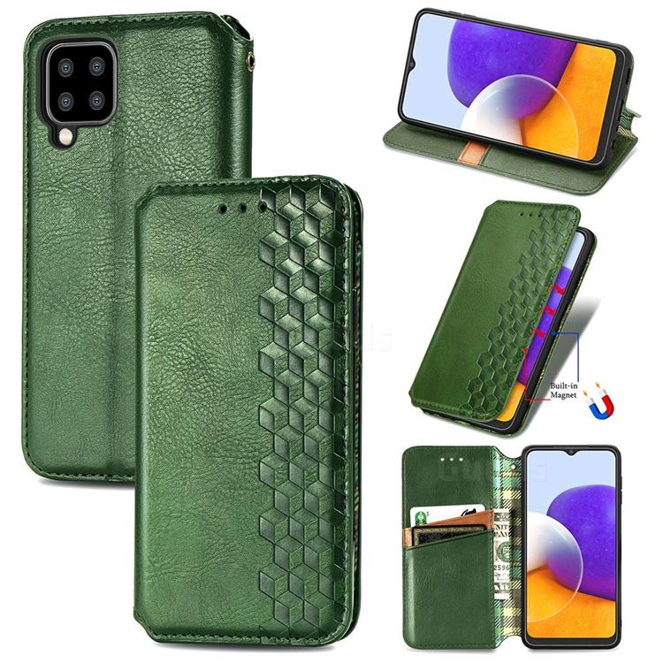 Ultra Slim Fashion Business Card Magnetic Automatic Suction Leather Flip Cover for Samsung Galaxy A22 5G - Green