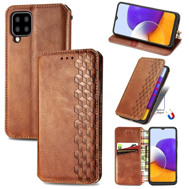 Ultra Slim Fashion Business Card Magnetic Automatic Suction Leather Flip Cover for Samsung Galaxy A22 5G - Brown