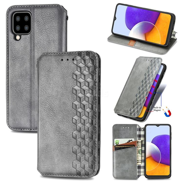 Ultra Slim Fashion Business Card Magnetic Automatic Suction Leather Flip Cover for Samsung Galaxy A22 5G - Grey