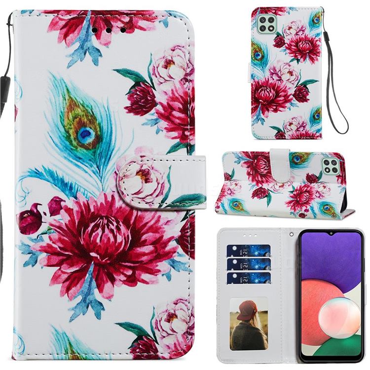 Peacock Flower Smooth Leather Phone Wallet Case for Samsung Galaxy A22 5G