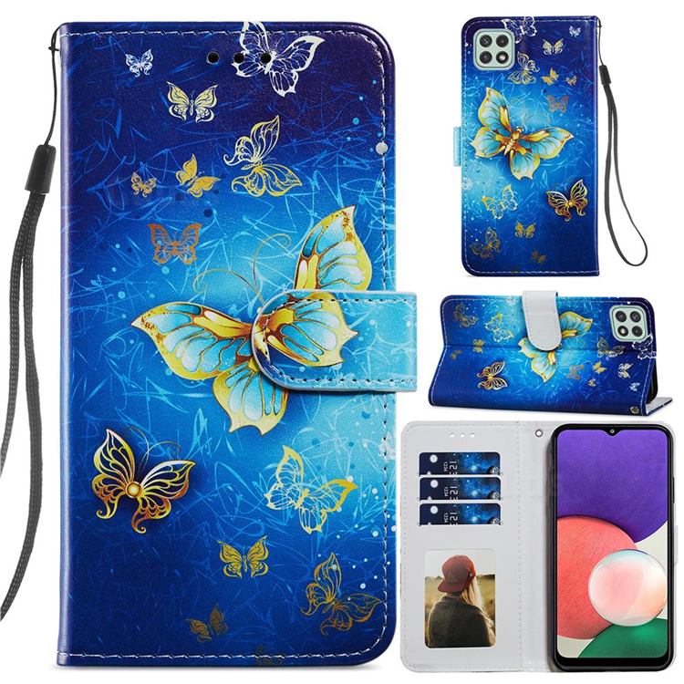 Phnom Penh Butterfly Smooth Leather Phone Wallet Case for Samsung Galaxy A22 5G