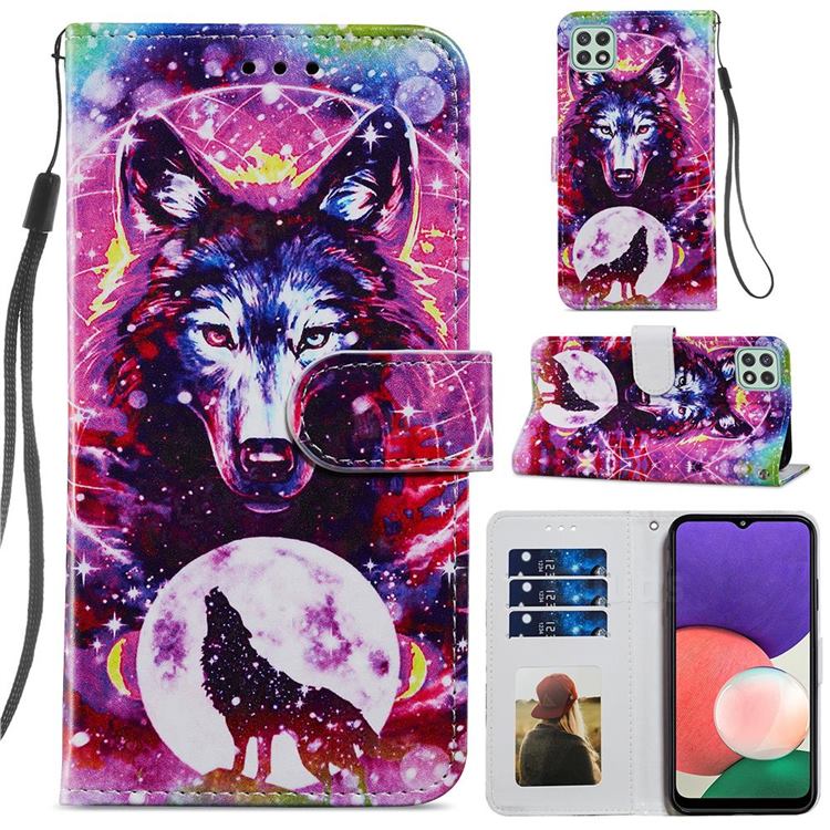 Wolf Totem Smooth Leather Phone Wallet Case for Samsung Galaxy A22 5G