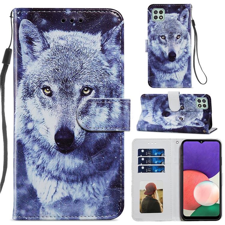 White Wolf Smooth Leather Phone Wallet Case for Samsung Galaxy A22 5G