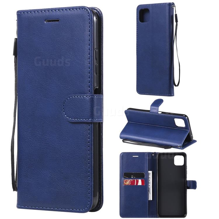 Retro Greek Classic Smooth PU Leather Wallet Phone Case for Samsung Galaxy A22 5G - Blue