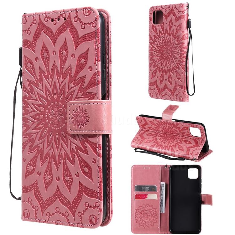 Embossing Sunflower Leather Wallet Case for Samsung Galaxy A22 5G - Pink
