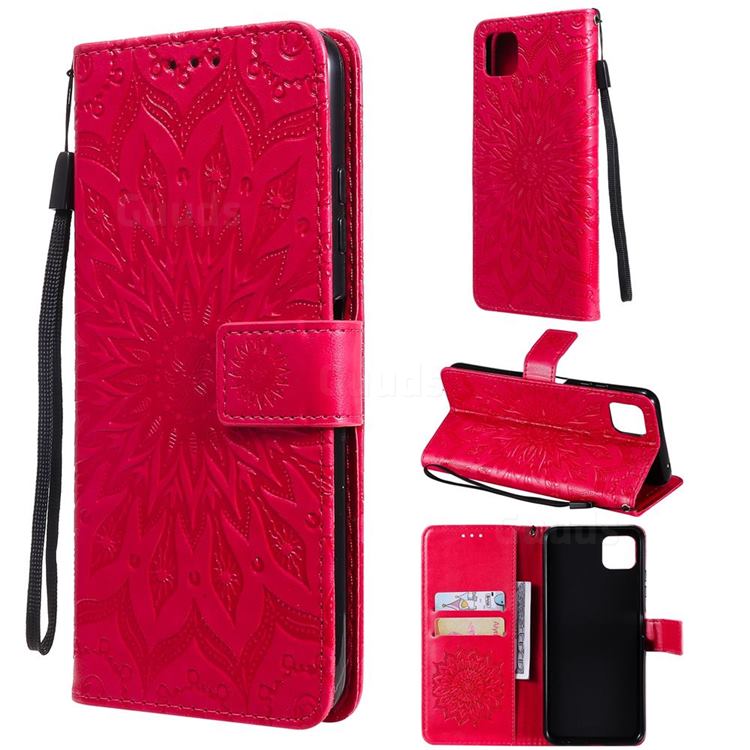 Embossing Sunflower Leather Wallet Case for Samsung Galaxy A22 5G - Red
