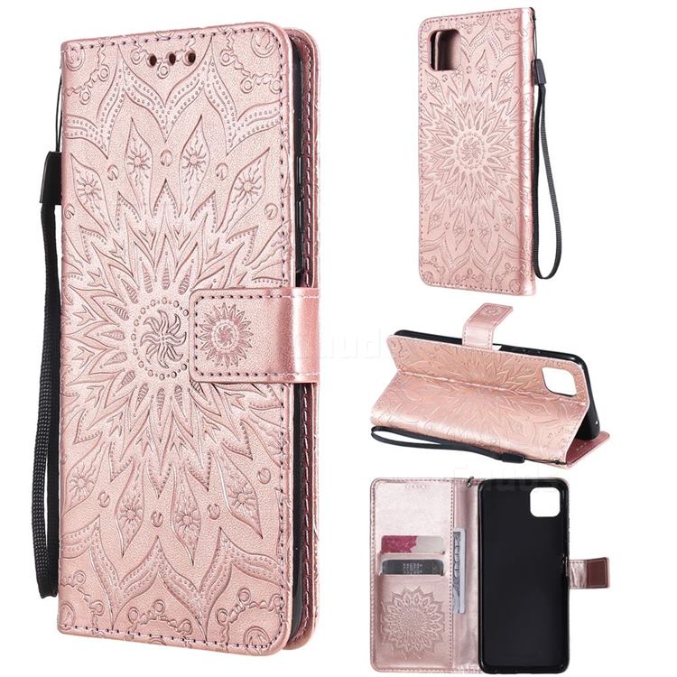 Embossing Sunflower Leather Wallet Case for Samsung Galaxy A22 5G - Rose Gold