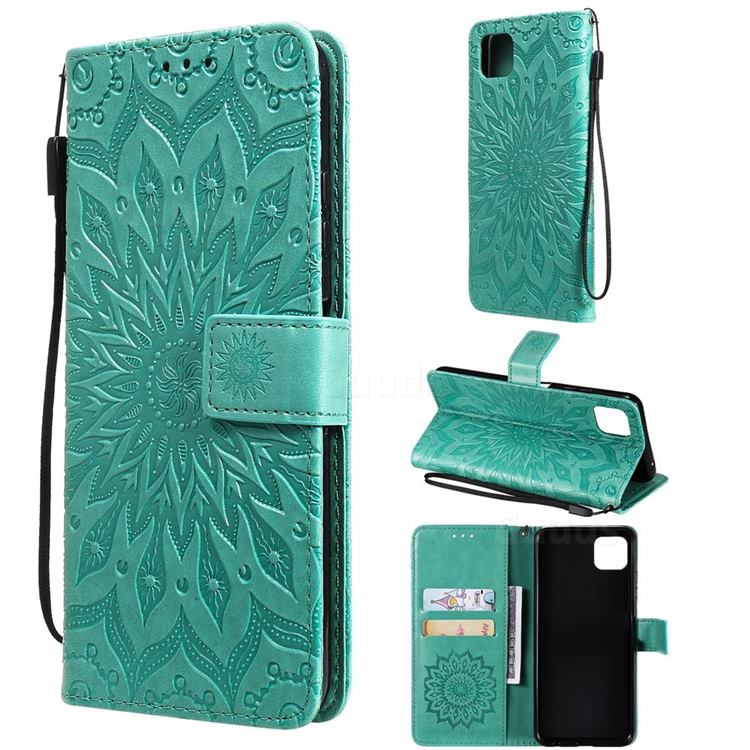 Embossing Sunflower Leather Wallet Case for Samsung Galaxy A22 5G - Green