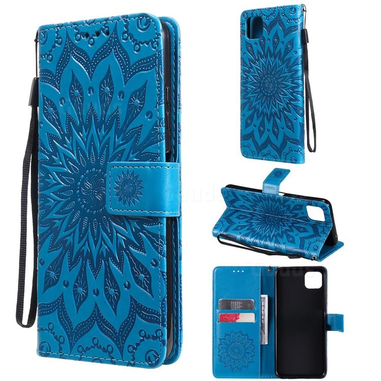 Embossing Sunflower Leather Wallet Case for Samsung Galaxy A22 5G - Blue