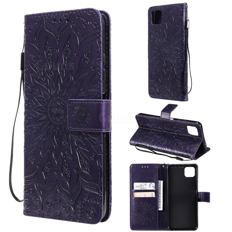 Embossing Sunflower Leather Wallet Case for Samsung Galaxy A22 5G - Purple