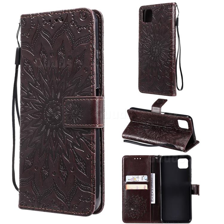 Embossing Sunflower Leather Wallet Case for Samsung Galaxy A22 5G - Brown