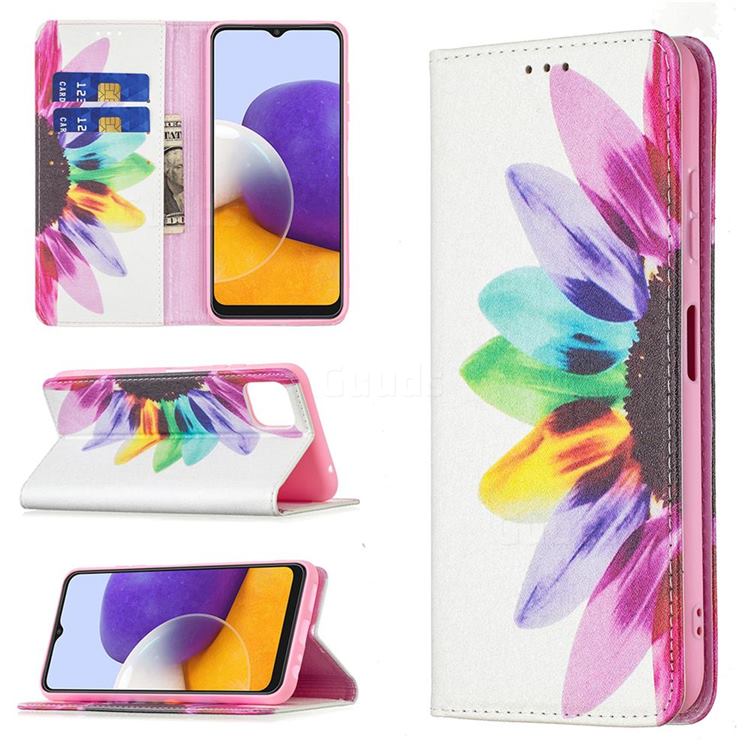 Sun Flower Slim Magnetic Attraction Wallet Flip Cover for Samsung Galaxy A22 5G