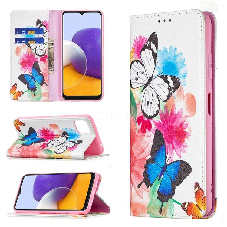 Flying Butterflies Slim Magnetic Attraction Wallet Flip Cover for Samsung Galaxy A22 5G