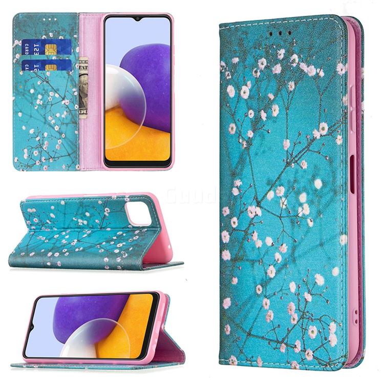 Plum Blossom Slim Magnetic Attraction Wallet Flip Cover for Samsung Galaxy A22 5G