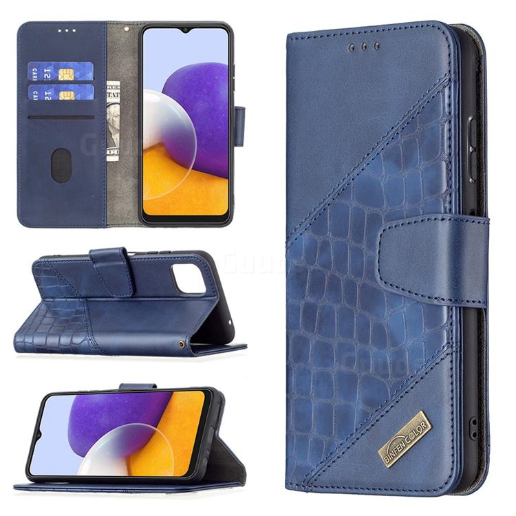 BinfenColor BF04 Color Block Stitching Crocodile Leather Case Cover for Samsung Galaxy A22 5G - Blue