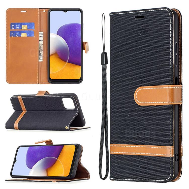Jeans Cowboy Denim Leather Wallet Case for Samsung Galaxy A22 5G - Black