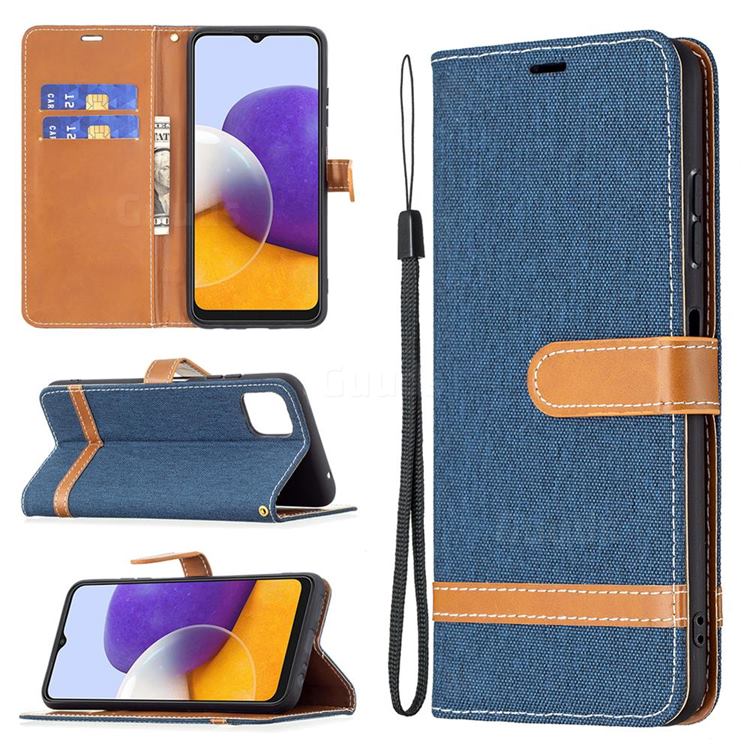Jeans Cowboy Denim Leather Wallet Case for Samsung Galaxy A22 5G - Dark Blue
