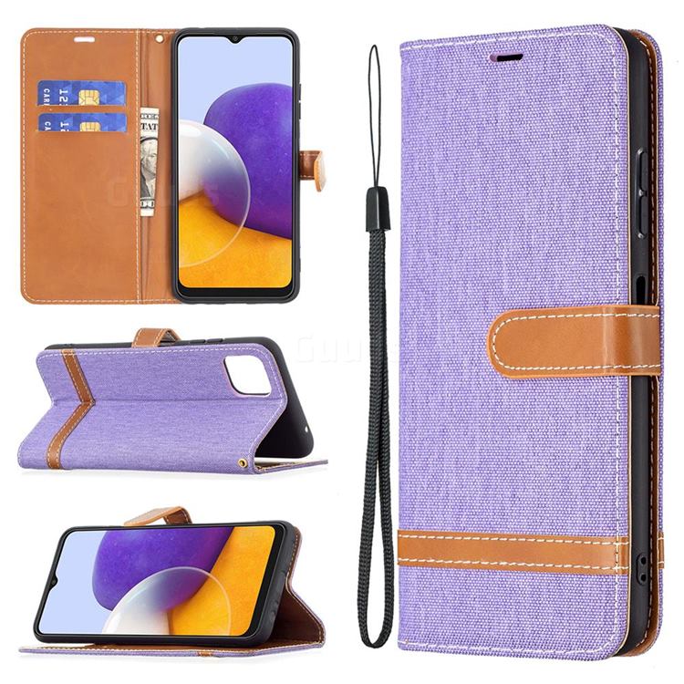 Jeans Cowboy Denim Leather Wallet Case for Samsung Galaxy A22 5G - Purple