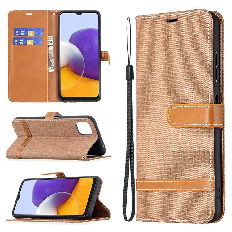 Jeans Cowboy Denim Leather Wallet Case for Samsung Galaxy A22 5G - Brown