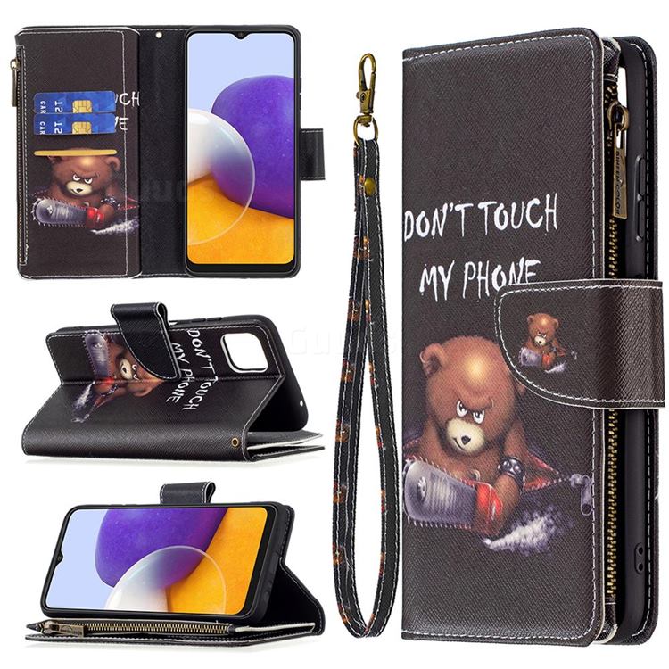 Chainsaw Bear Binfen Color BF03 Retro Zipper Leather Wallet Phone Case for Samsung Galaxy A22 5G