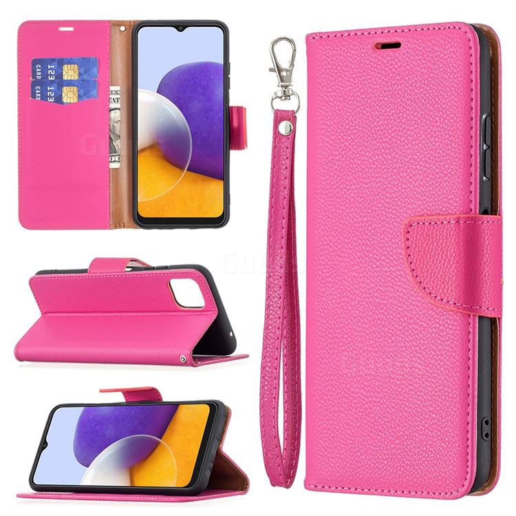 Classic Luxury Litchi Leather Phone Wallet Case for Samsung Galaxy A22 5G - Rose