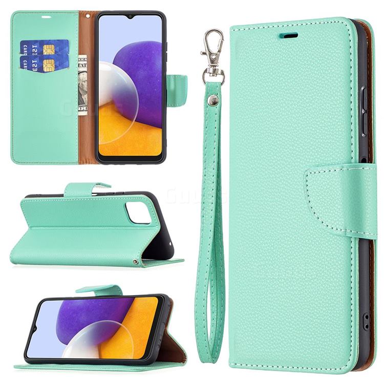 Classic Luxury Litchi Leather Phone Wallet Case for Samsung Galaxy A22 5G - Green