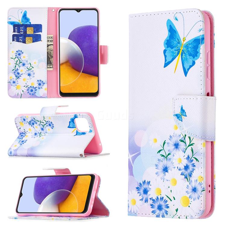 Butterflies Flowers Leather Wallet Case for Samsung Galaxy A22 5G