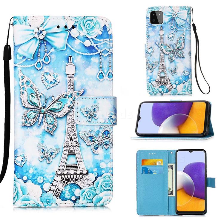 Tower Butterfly Matte Leather Wallet Phone Case for Samsung Galaxy A22 5G