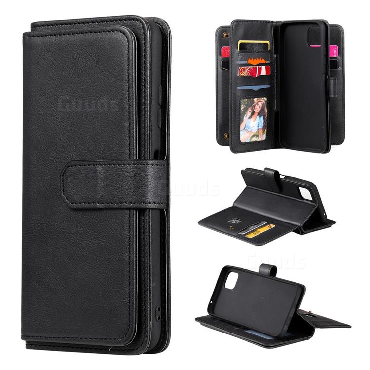 Multi-function Ten Card Slots and Photo Frame PU Leather Wallet Phone Case Cover for Samsung Galaxy A22 5G - Black
