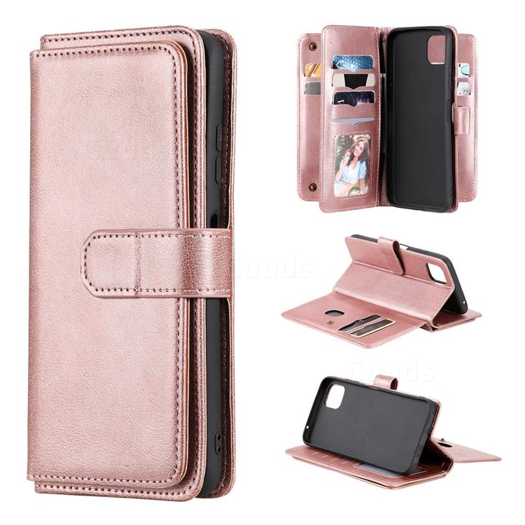 Multi-function Ten Card Slots and Photo Frame PU Leather Wallet Phone Case Cover for Samsung Galaxy A22 5G - Rose Gold