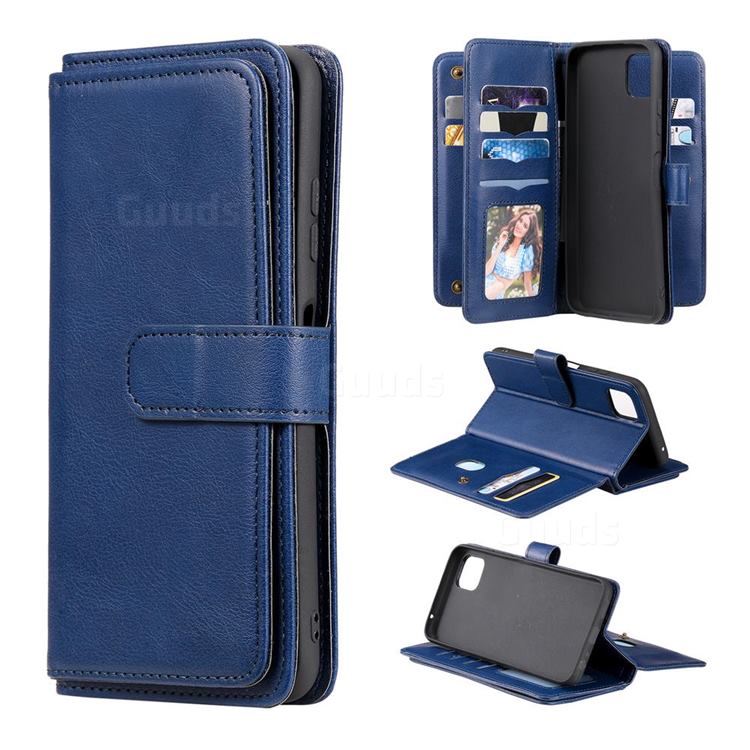 Multi-function Ten Card Slots and Photo Frame PU Leather Wallet Phone Case Cover for Samsung Galaxy A22 5G - Dark Blue