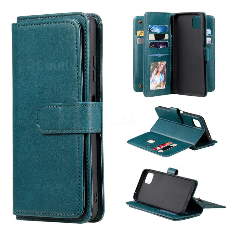 Multi-function Ten Card Slots and Photo Frame PU Leather Wallet Phone Case Cover for Samsung Galaxy A22 5G - Dark Green