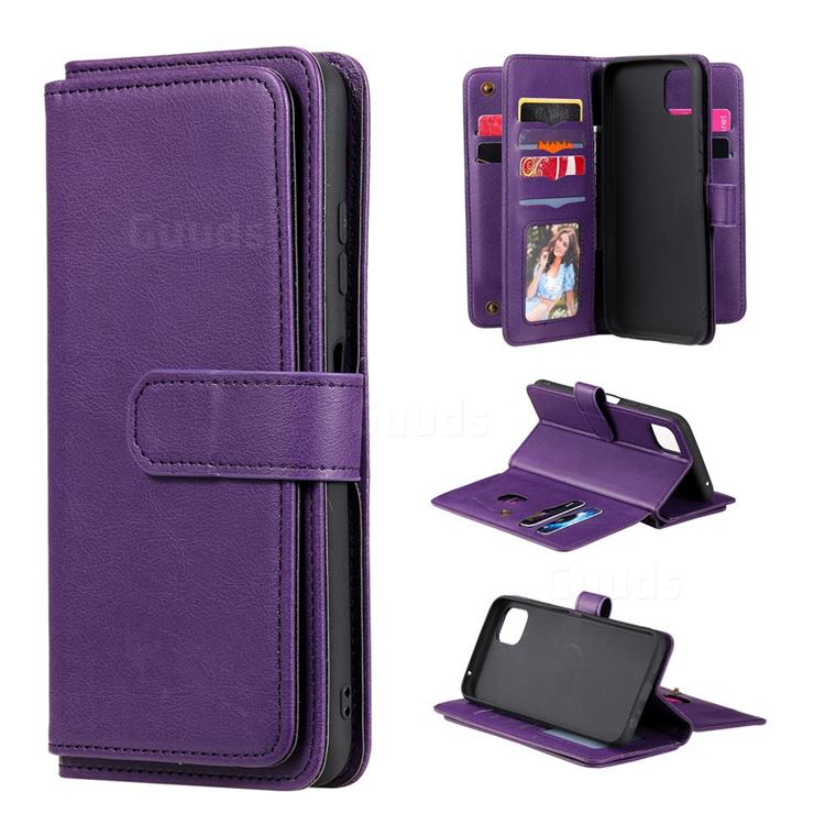 Multi-function Ten Card Slots and Photo Frame PU Leather Wallet Phone Case Cover for Samsung Galaxy A22 5G - Violet