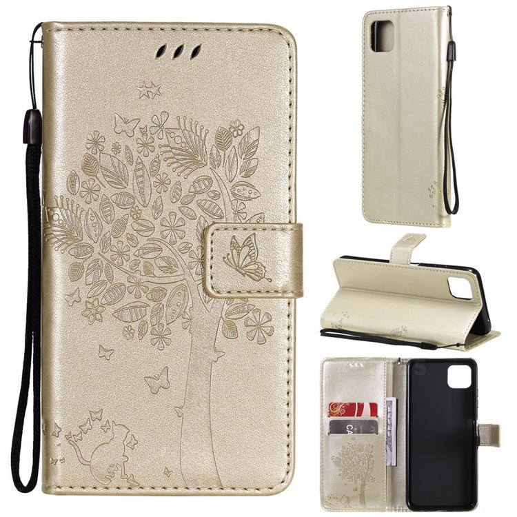 Embossing Butterfly Tree Leather Wallet Case for Samsung Galaxy A22 5G - Champagne