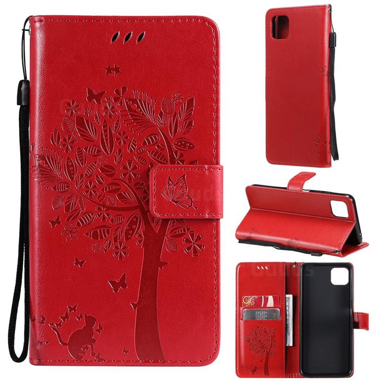 Embossing Butterfly Tree Leather Wallet Case for Samsung Galaxy A22 5G - Red