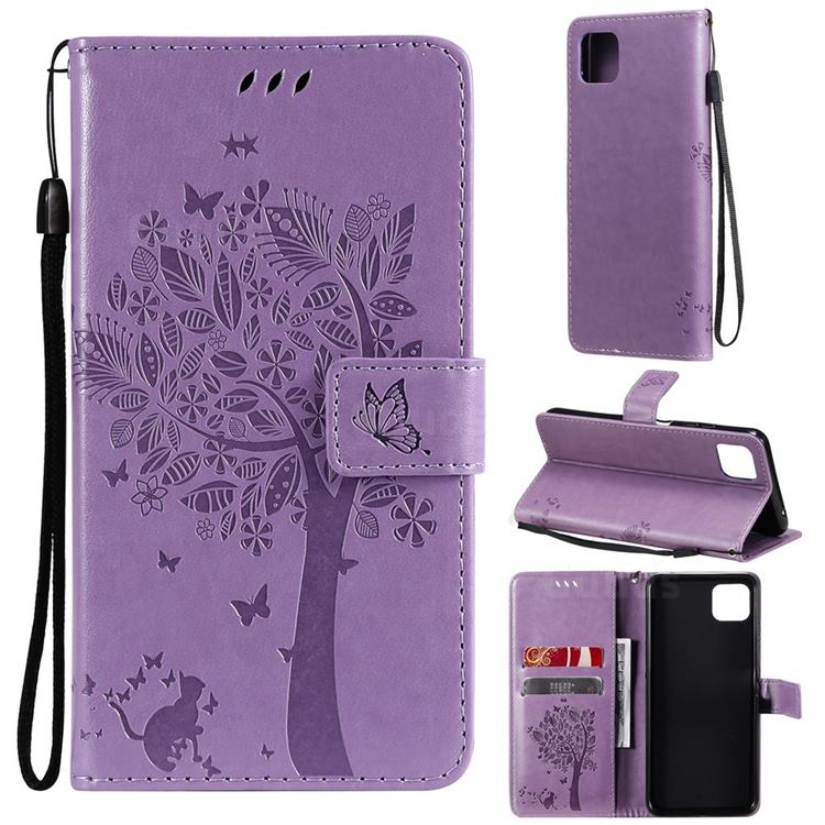 Embossing Butterfly Tree Leather Wallet Case for Samsung Galaxy A22 5G - Violet