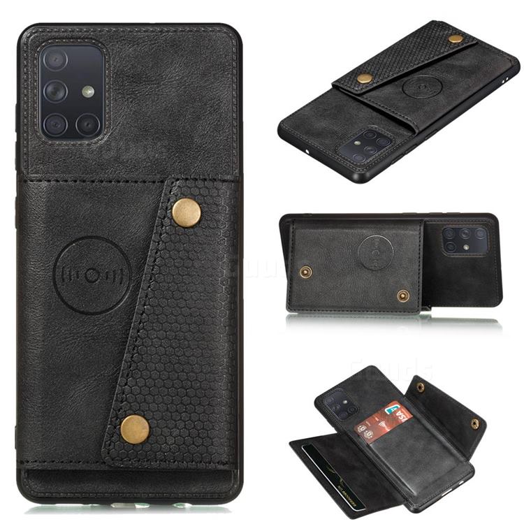 Retro Multifunction Card Slots Stand Leather Coated Phone Back Cover for Samsung Galaxy A22 5G - Black