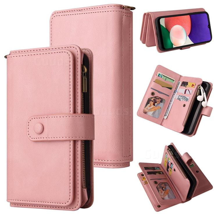 Luxury Multi-functional Zipper Wallet Leather Phone Case Cover for Samsung Galaxy A22 5G - Pink