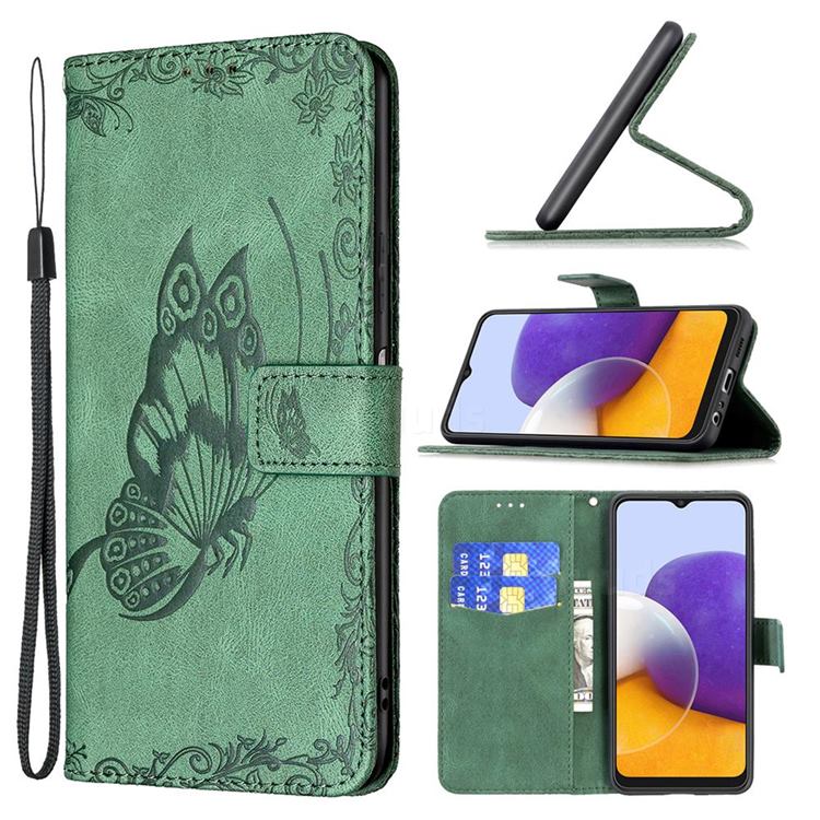 Binfen Color Imprint Vivid Butterfly Leather Wallet Case for Samsung Galaxy A22 5G - Green