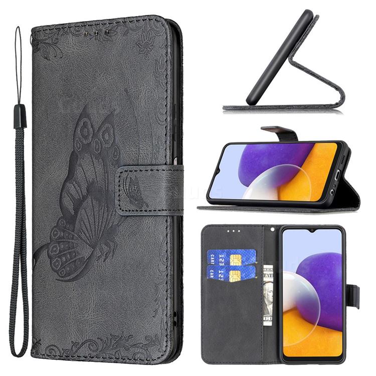 Binfen Color Imprint Vivid Butterfly Leather Wallet Case for Samsung Galaxy A22 5G - Black