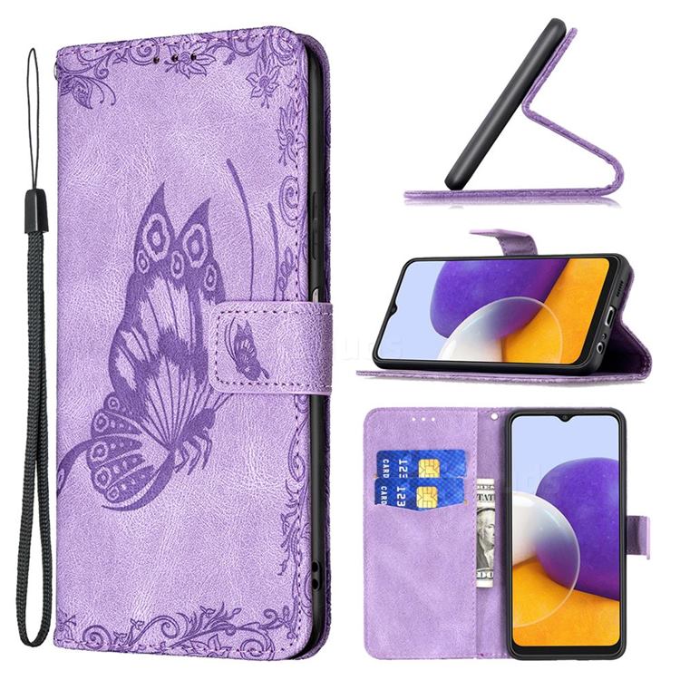 Binfen Color Imprint Vivid Butterfly Leather Wallet Case for Samsung Galaxy A22 5G - Purple