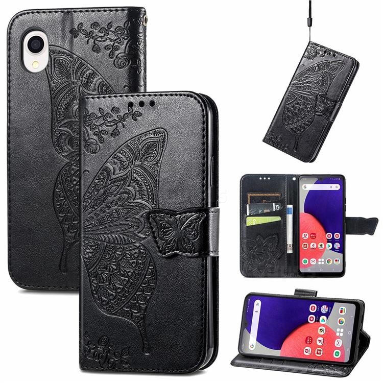 Embossing Mandala Flower Butterfly Leather Wallet Case for Samsung Galaxy A22 5G - Black