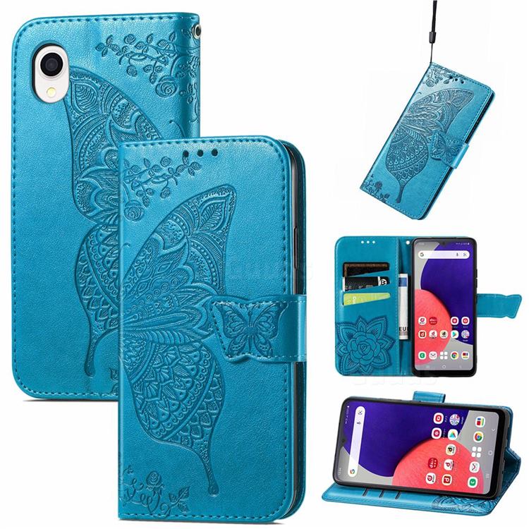 Embossing Mandala Flower Butterfly Leather Wallet Case for Samsung Galaxy A22 5G - Blue