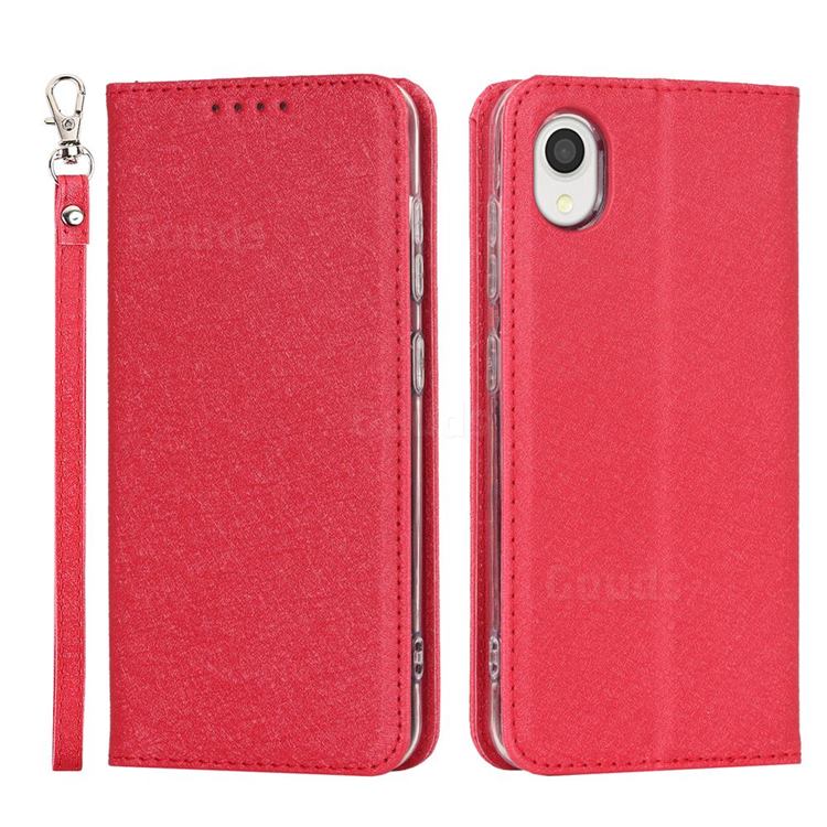 Ultra Slim Magnetic Automatic Suction Silk Lanyard Leather Flip Cover for Samsung Galaxy A22 5G - Red