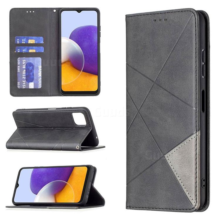 Prismatic Slim Magnetic Sucking Stitching Wallet Flip Cover for Samsung Galaxy A22 5G - Black