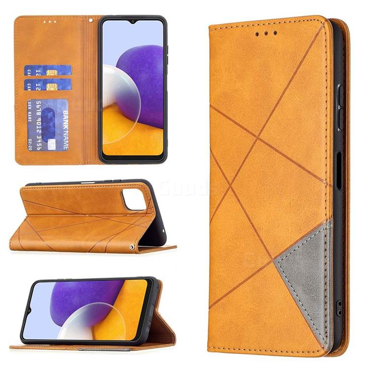 Prismatic Slim Magnetic Sucking Stitching Wallet Flip Cover for Samsung Galaxy A22 5G - Yellow