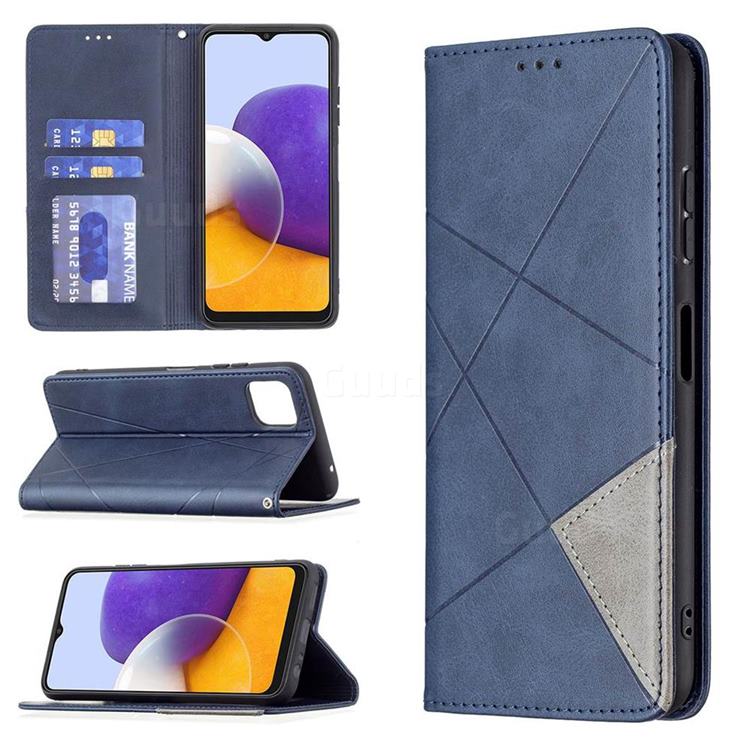 Prismatic Slim Magnetic Sucking Stitching Wallet Flip Cover for Samsung Galaxy A22 5G - Blue