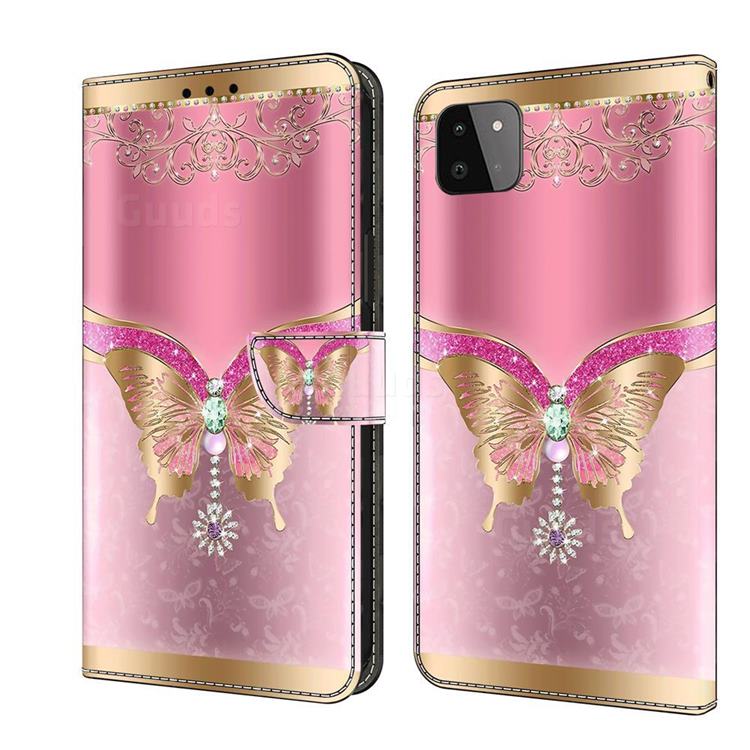 Pink Diamond Butterfly Crystal PU Leather Protective Wallet Case Cover for Samsung Galaxy A22 5G