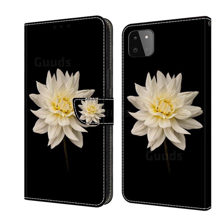 White Flower Crystal PU Leather Protective Wallet Case Cover for Samsung Galaxy A22 5G