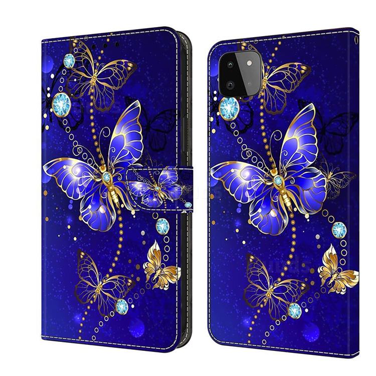 Blue Diamond Butterfly Crystal PU Leather Protective Wallet Case Cover for Samsung Galaxy A22 5G